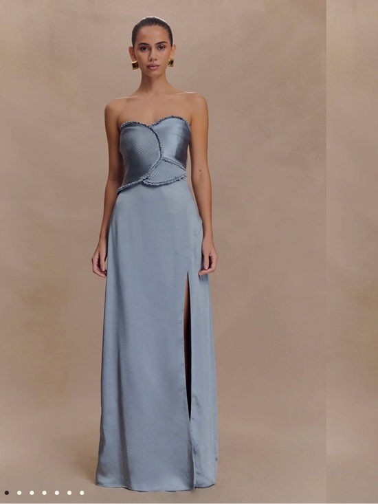 Meshki Dresses & Skirts - Meshki Strapless Light Blue Satin Maxi Dress with Side Slit